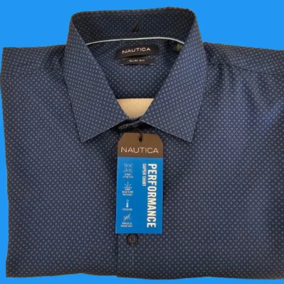 NAUTICA MEN'S SOFT SLIM FIT PERFORMANCE SUPER DRESS SHIRT - SIZE  L (16-16.5) - Picture 2 of 7